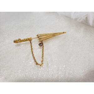 Vintage Brooch Stick Pin Miniature Umbrella Signed Celebrity‎ Gold Tone 3"